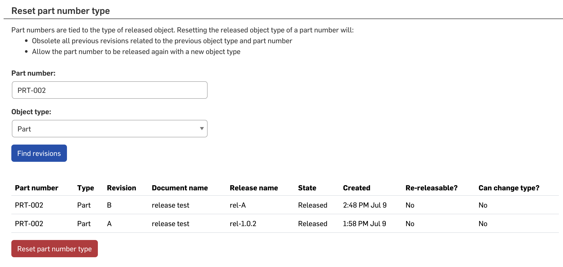 Company settings: Revision tools with search results