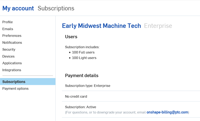 Enterprise subscription page