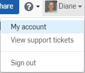 User Account dropdown with My account selected