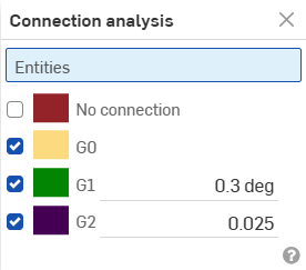 Screenshot of the Connection analysis dialog box in a Part Studio
