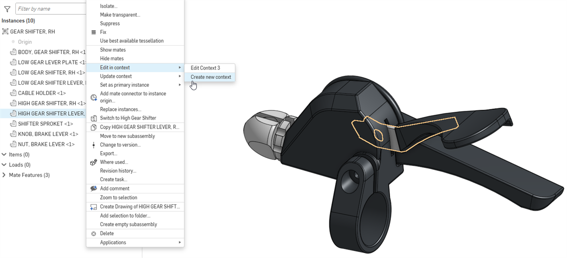 RMB on part shows Edit in context menu