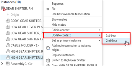 コンテキストを更新メニューオプション