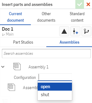 Selecting a configuration option for a part