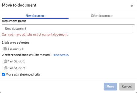 Move to document dialog