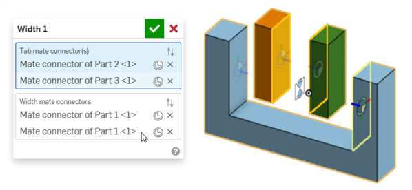 2 つのパーツを対称に保つための幅合致の例