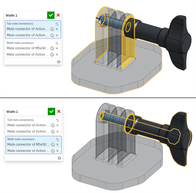 非対称パーツに使用される幅合致