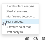 Show analysis tools menu with Zebra stripes highlighted