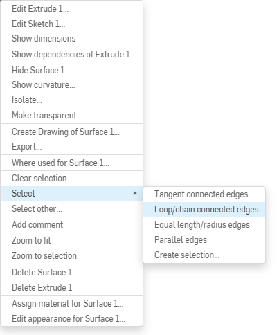 Example of loop/chain connected edges option highlighted in a context menu