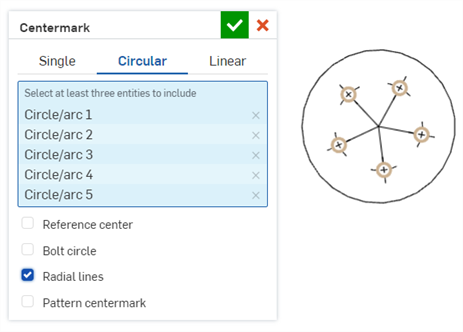 circular centermark with radial lines
