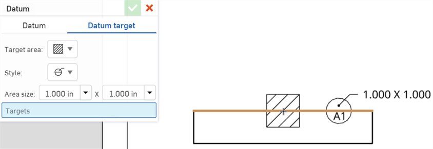 クリックしてデータムターゲットを図面に配置します。