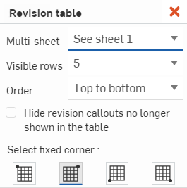 Revision table dialog