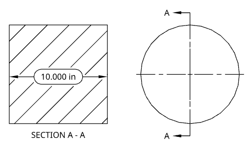 Section view hatching does not overlap annotations.