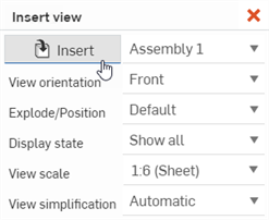 Clicking Insert on the Insert view dialog