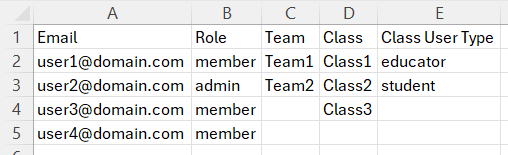 EDU Enterprise user upload CSV Template