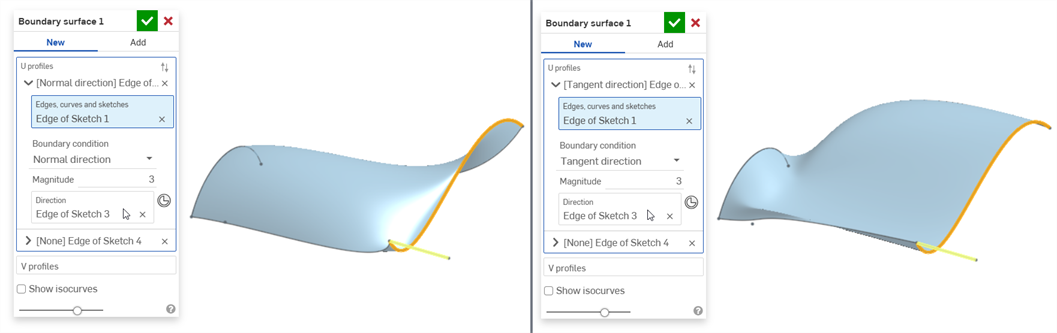 Boundary surface condition: Normal and Tangent direction examples