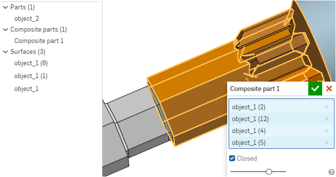 Example of creating a composite part by selecting all surfaces