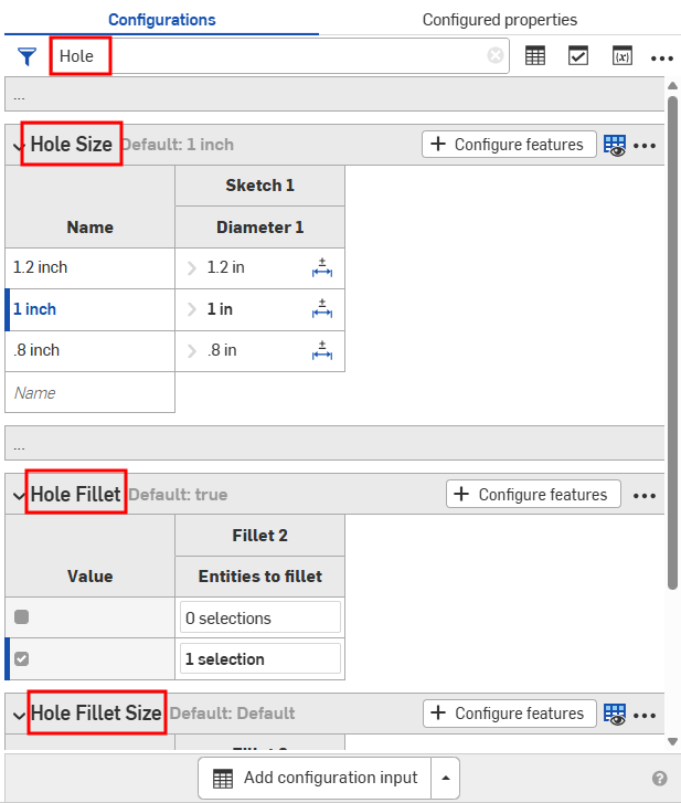 Filter config panel by input table name