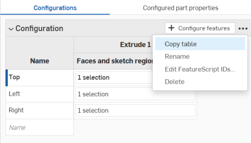 How to copy a configuration input into and out of a configuration input table