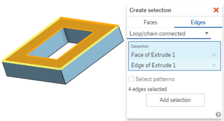 Example of the selection of a face and edge via Loop/Chain Feature