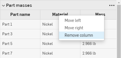 Editing a custom table, removing a column