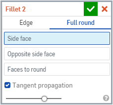 Fillet dialog box with Full Round selected