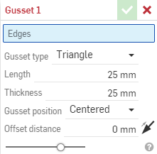 Frame gusset dialog box