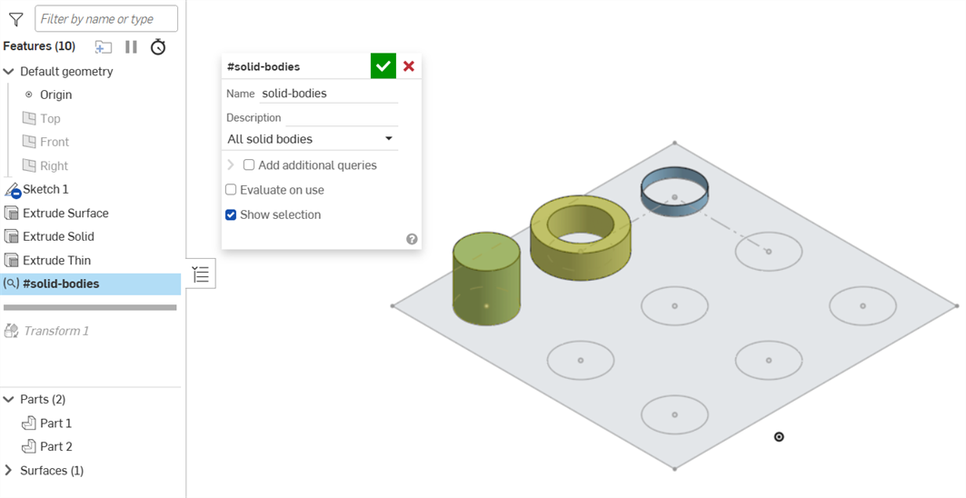 クエリ変数ダイアログですべてのソリッドボディを選択