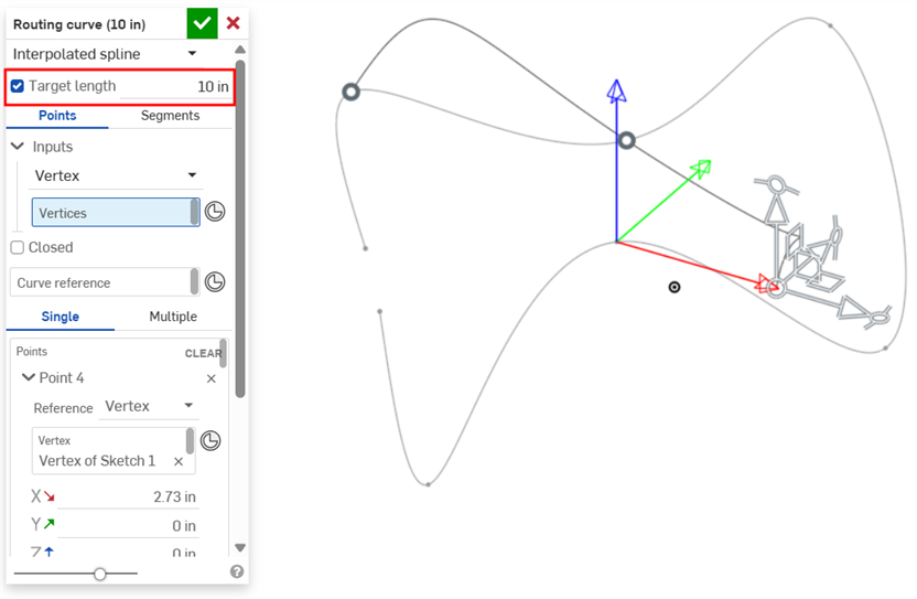Routing curve set to targeted length