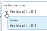 Example of expanding a Vertex in the Vertex override section of the ruled surface dialog