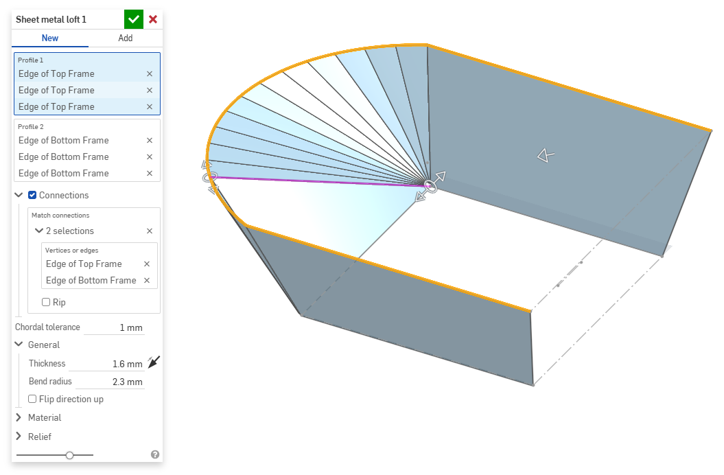 Manipulated connections in a sheet metal loft
