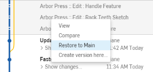 Example of restore to option in the Versions and history context menu
