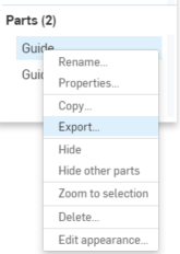 Right-clicking on a part in a Part Studio and selecting Export from the context menu