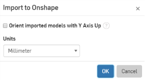 Example changing the mesh units from the Import to Onshape dialog