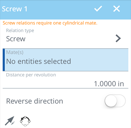 Screw relation dialog