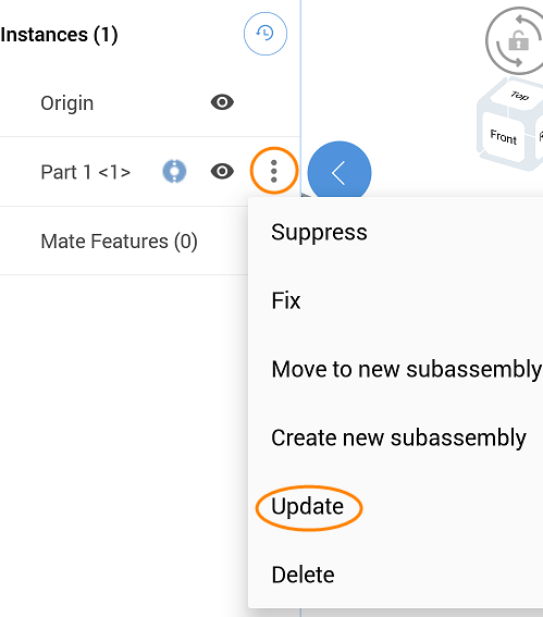 Example of Update option circled in orange 