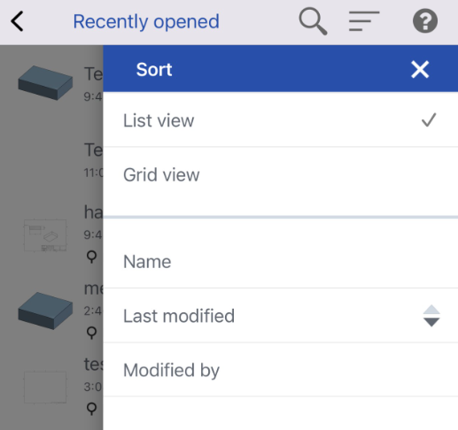 Screenshot of List view and Grid view document page options
