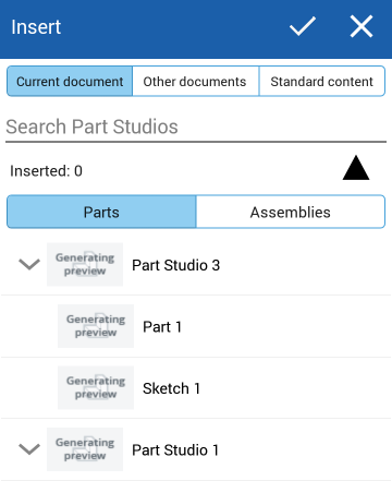 Example of Insert Parts and Assemblies dialog 