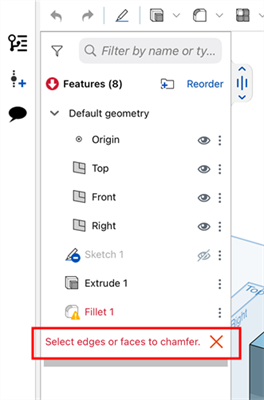Displaying the error in the Features list