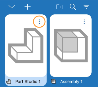 Icon used to create, rename, duplicate, and delete a Part Studio circled in orange