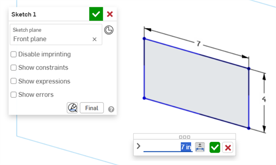 Edit sketch dimension example