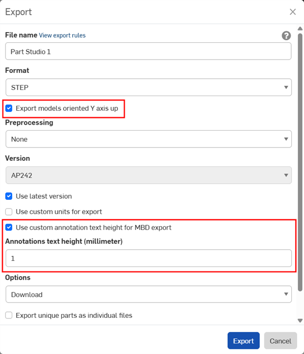 Exporting to Step format