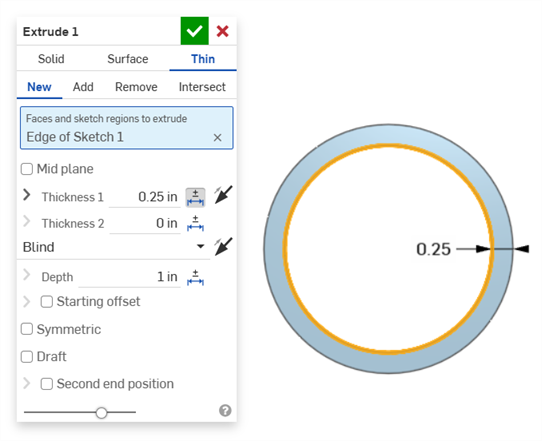 Thickness dimension on a thin extrude
