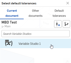 Selecting the Variable Studio in the current document