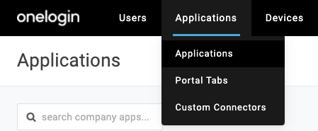 OneLogin Applications dropdown screenshot