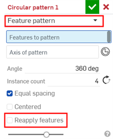 Pattern with Reapply features deselected