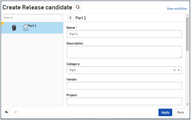 Create Release candidate dialog