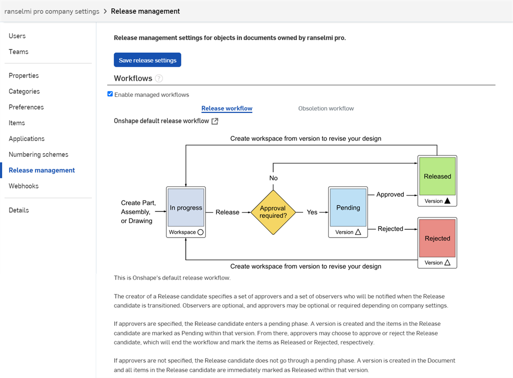 Company Release management workflows