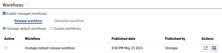 管理対象ワークフローの設定と有効化のワークフローの例