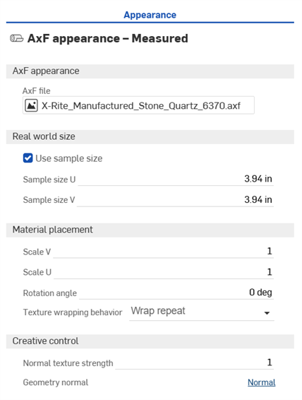 AxF appearance parameters