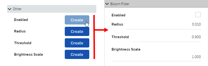 Clicking Create on all the Bloom Filter parameters in the Selection panel